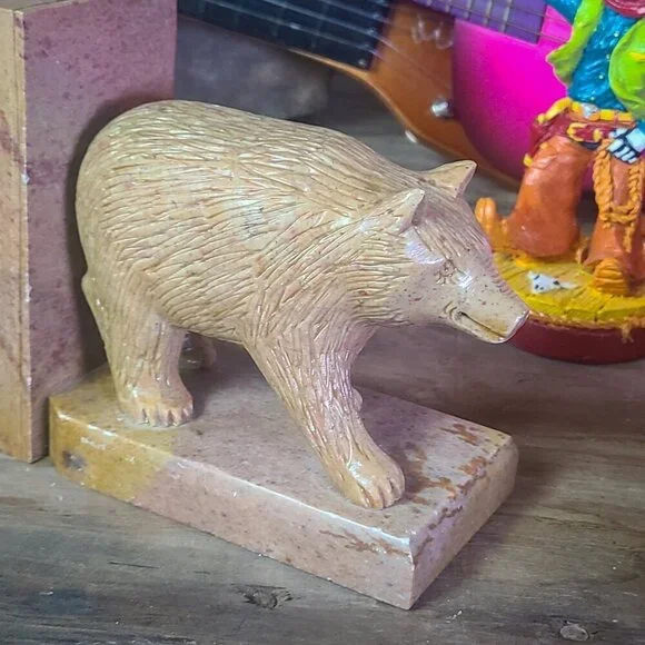 Hand Carved Bear Book Ends Minnesota Agate 1950s - Picture 11 of 15